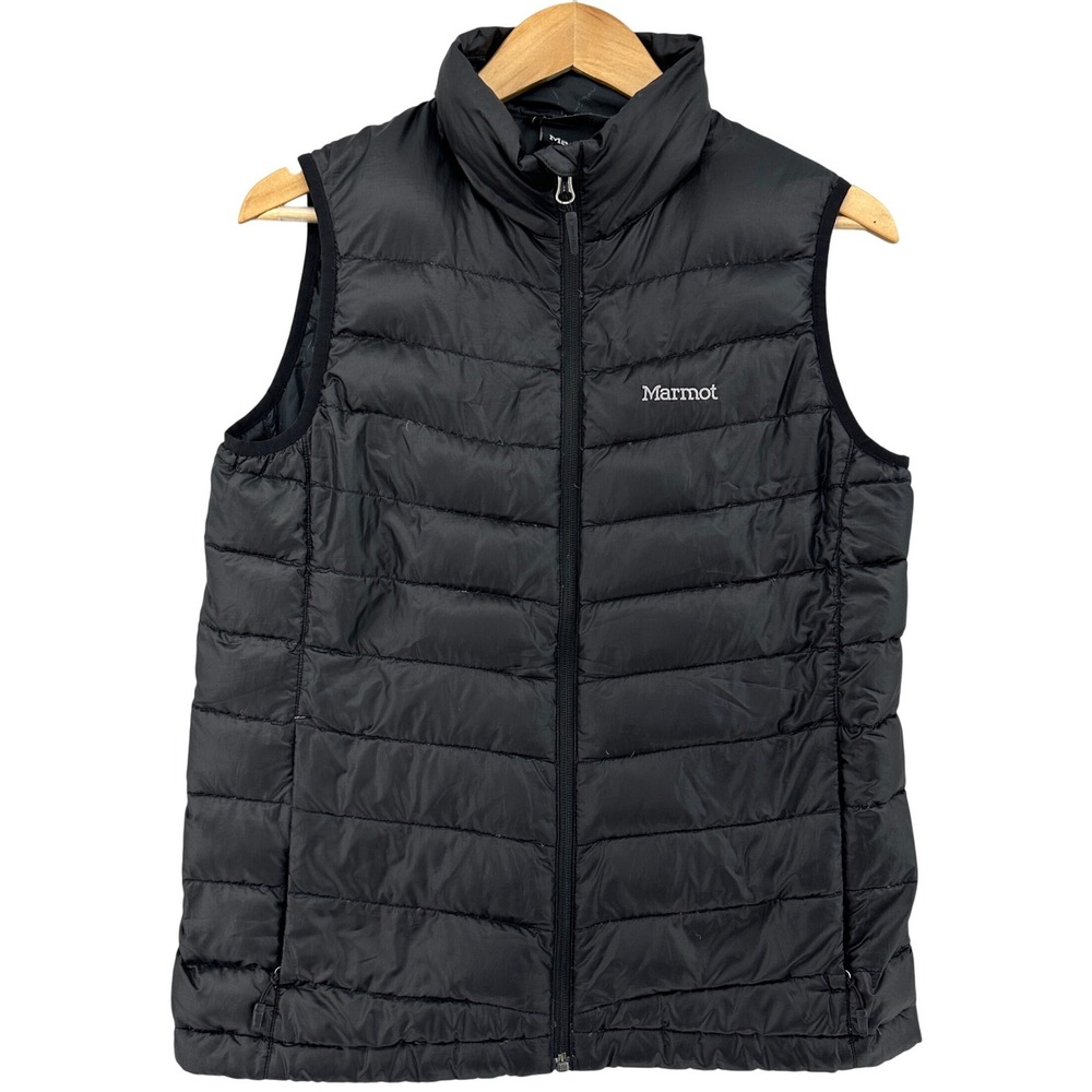 Marmot Mens Quilted Down Puffer Vest Black Full Zip Ripstop Shell SZ M Gorpcore